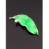 Срібна брошка Лист зелений з емаллю та цирконієм