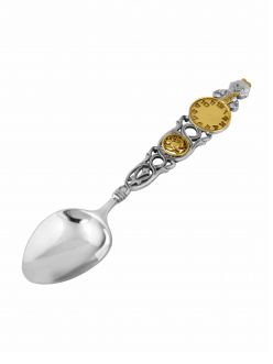 Silver spoon with a zodiac sign and time of baby birth