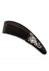 Black horn comb inlaid with silver "Beauty" 