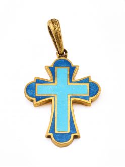 Серебряный крест с эмалью Молитва Спаси и Сохрани