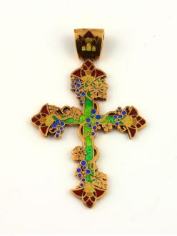 Срібний хрест з емаллю Виноградна лоза