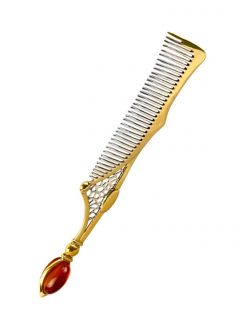 Silver Hair comb with amber