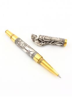 Срібна ручка Лев зі смарагдом