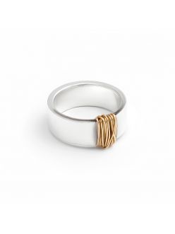 Широкий срібний перстень з золотим дротом