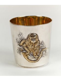 Silver glass with Signs of Chinese Zodiac "Monkey"