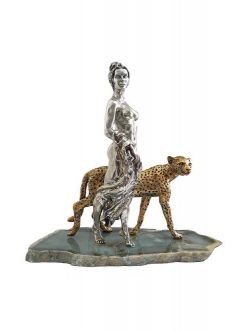 Серебряная Статуэтка Девушка с гепардом